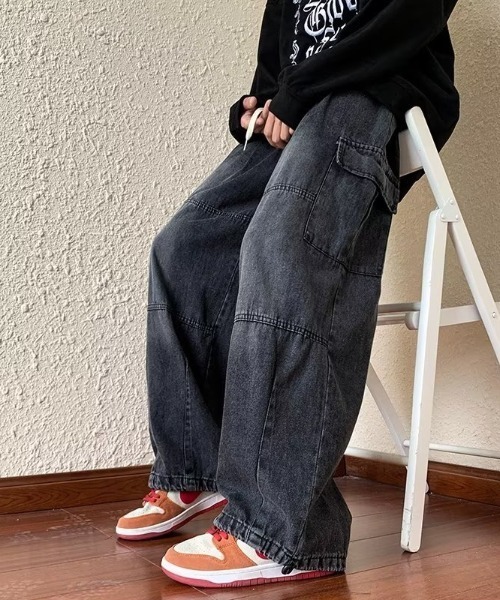 ワイドパンツ カーゴパンツ メンズデニムカーゴパンツ メンズ
