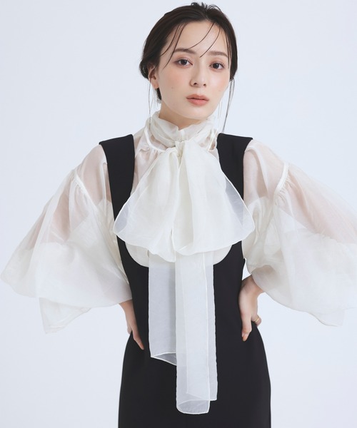anuans（アニュアンス） ブラウス シャツ シアーボウタイボリューム