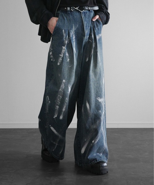 KUUUPY パンツ Foil Print Wide Denim Pants - 箔プリントワイド KUUUPY パンツ Foil Print Wide Denim Pants - 箔プリントワイド