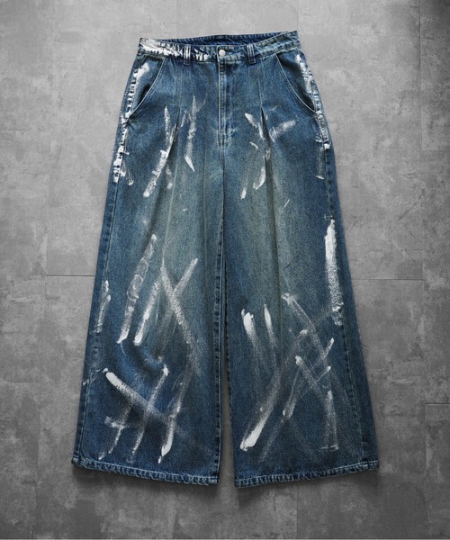 プリントワイドデニム KUUUPY パンツ Foil Print Wide Denim Pants - 箔プリントワイド