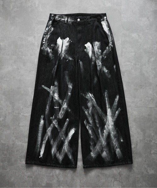 プリントワイドデニム KUUUPY パンツ Foil Print Wide Denim Pants - 箔プリントワイド