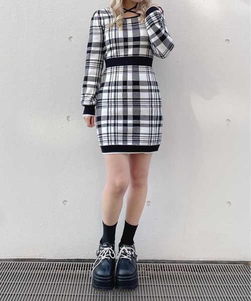 abc une face ワンピース ジャガードバックリボンワンピース