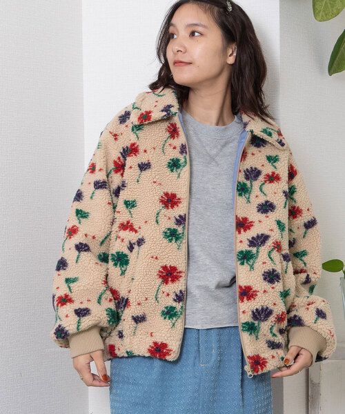 ワンダフルワールド たんぽぽブーケ刺繍 カーキデニムブルゾン POU DOU DOU（プードゥドゥ） ブルゾン アウター フラワージャガード