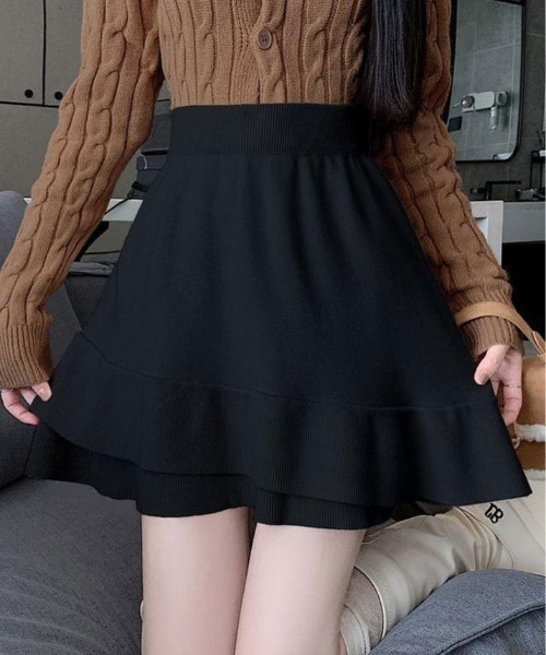 スカート ハイウエスト ニット ティアード ミニスカート : ZOZOTOWN