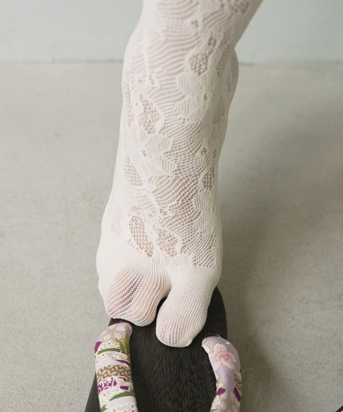 c.u.l 靴下 フラワー ストライプ柄 レースソックス 足袋ソックス