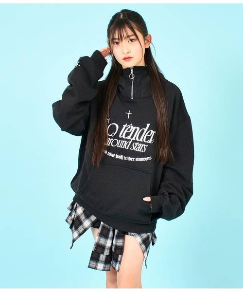 ANAP GiRL パーカー 「ティーンズライン」ハクプリント ハーフジップ 