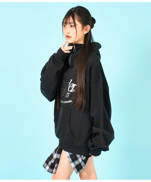 ANAP GiRL パーカー 「ティーンズライン」ハクプリント ハーフジップ 