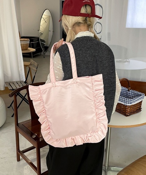 Wフリル付きトートバッグ♥️lune leune トートバッグ フリルトートバッグ/ナイロンバッグ
