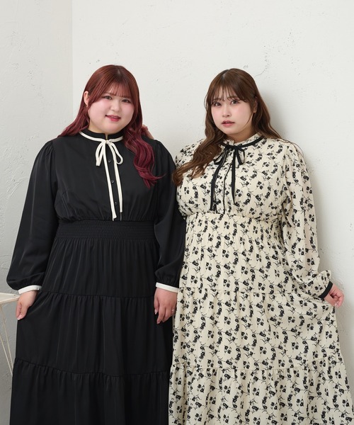 ルオシー louiosy レースティアードパフスリーブワンピ LL Louiosy ワンピース 「大きいサイズ」レースティアード
