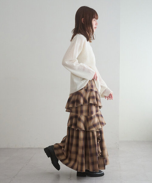 hnaoto エイチナオト　チェックフリルスカート Discoat（ディスコート） スカート 「umm.」チェックフリルスカート
