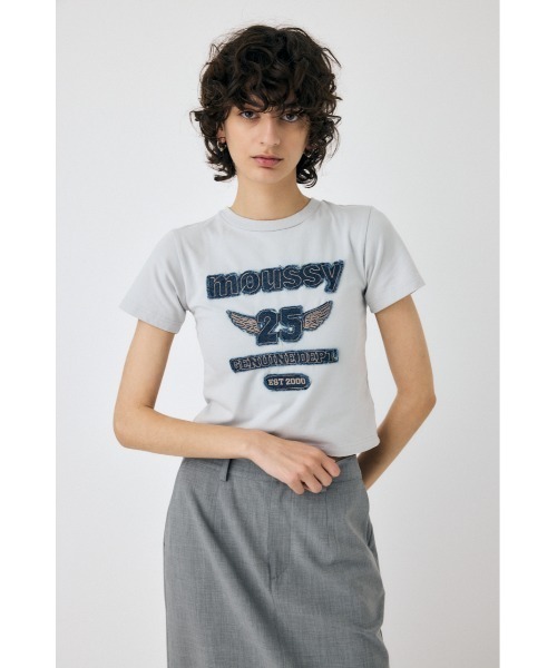 moussy 25周年　tシャツ　ミニt MOUSSY | PATCH DENIM 25TH Tシャツ (Tシャツ・カットソー(半袖