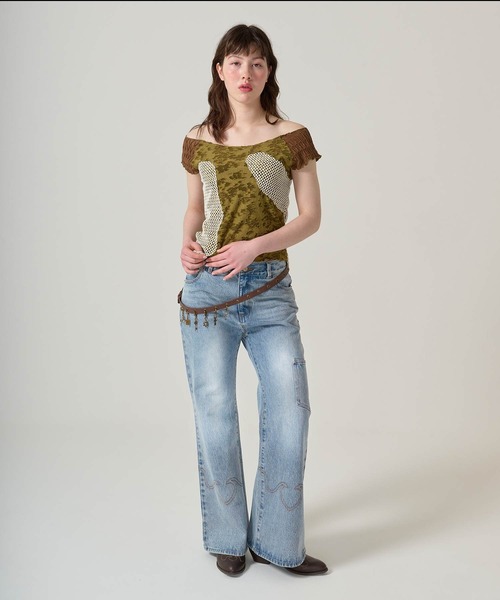 【タグ付き新品】レース付き フレアデニムパンツ TINA：JOJUN 刺繍入り フレアデニムパンツ TINA：JOJUN 全1色｜tnj721-0766【2】