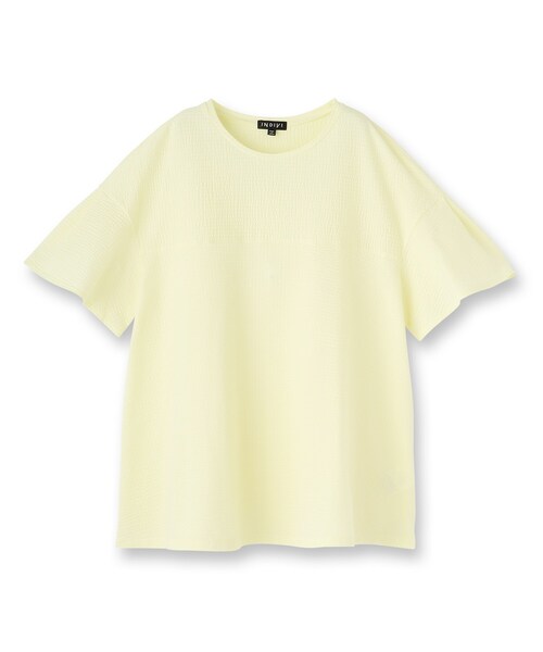 tシャツ 「洗える／体型カバー」凹凸素材フレアデザイントップス レディースの画像
