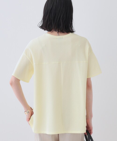 tシャツ 「洗える／体型カバー」凹凸素材フレアデザイントップス レディースの画像