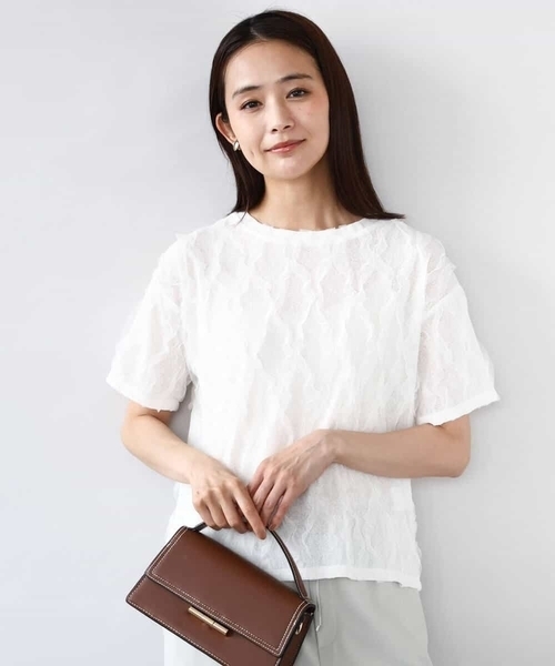 MK MICHEL KLEIN tシャツ チュールテープカットソー/洗える
