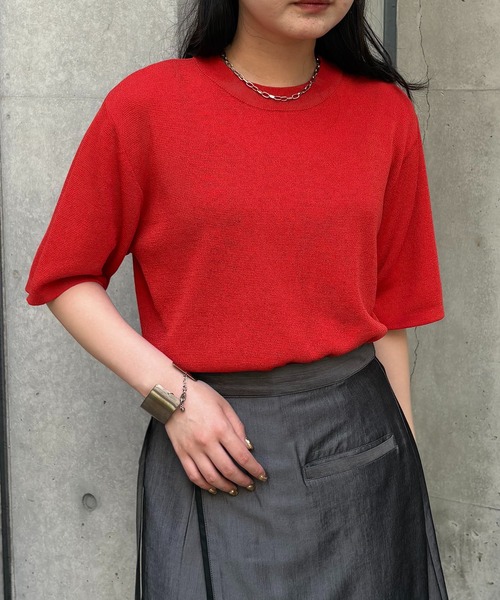 ニット セーター 「＆g'aime」ハーフスリープニット　Half-Sleeve Knit Top レディース