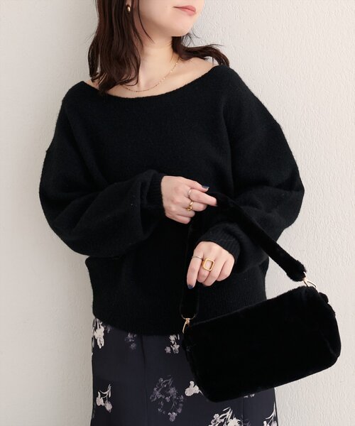 ハナ♡　Wニット ブラック natural couture ニット セーター 「WEB限定」ウール混ボートネック