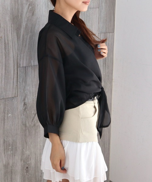 CECIL McBEE ブラウス シャツ シアー前結びシャツ レディース