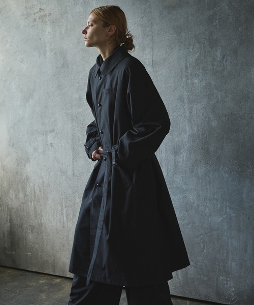 「CIASENSE」 ステンカラーコート L ダークグリーン メンズ_画像4