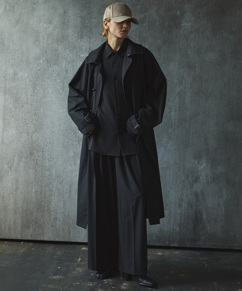 「CIASENSE」 ステンカラーコート L ダークグリーン メンズ_画像8