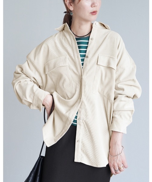 コーデュロイBIGシャツ　アイボリー reca（レカ） ブラウス シャツ コーデュロイBIGシャツ レディース