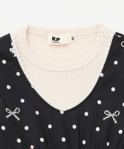 KP チュニック ドット×リボン総柄 レイヤード風チュニック キッズ 子供
