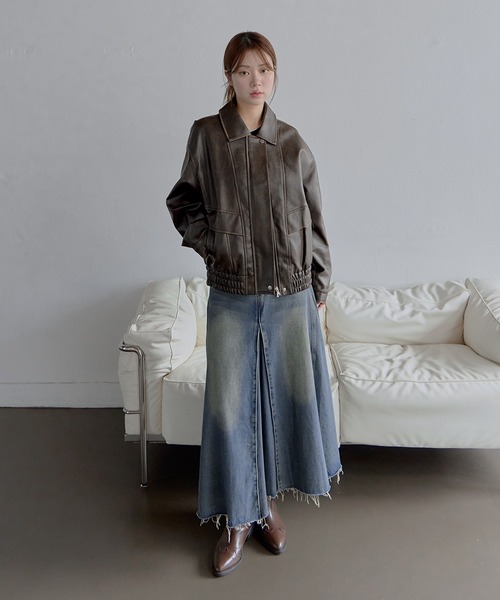 QL Mansion Maker EXCLUSIVE レザー ジャケット SKASEE STUDIO光沢感あるブラックレザージャケット | mblueshop