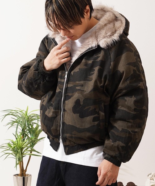 ブルゾン アウター ファー使い クロップド フードブルゾン / Fur