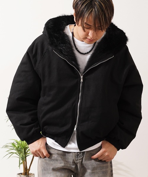 ブルゾン アウター ファー使い クロップド フードブルゾン / Fur