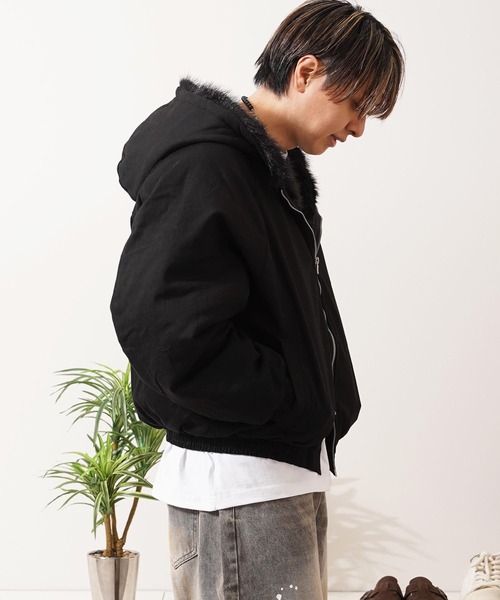 ブルゾン アウター ファー使い クロップド フードブルゾン / Fur