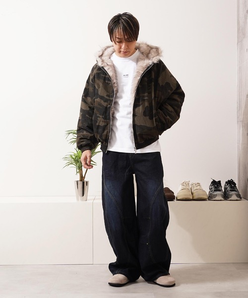 ブルゾン アウター ファー使い クロップド フードブルゾン / Fur