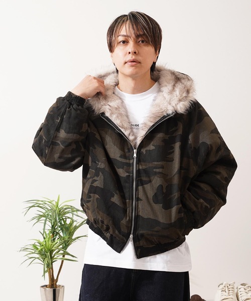 ブルゾン アウター ファー使い クロップド フードブルゾン / Fur 