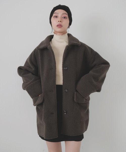 美品 ムートンコート 羊革 本革 ギャングコート ブラック ボア