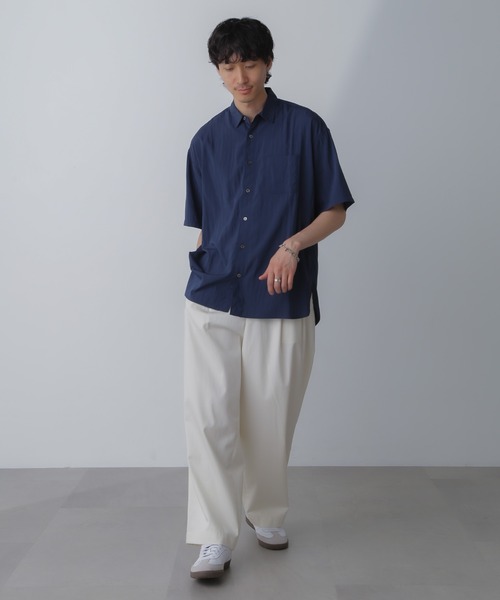 「NANO universe」 半袖シャツ X-LARGE ネイビー レディース_画像4