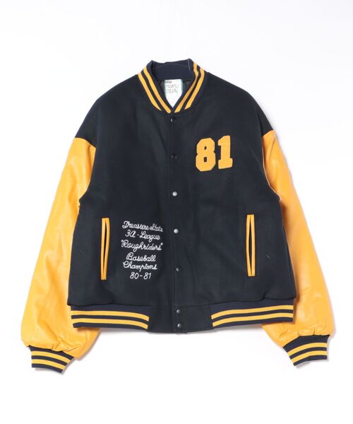 スタジャン a.p.o.v. チェーンステッチ刺繍サガラワッペンウール＆合成