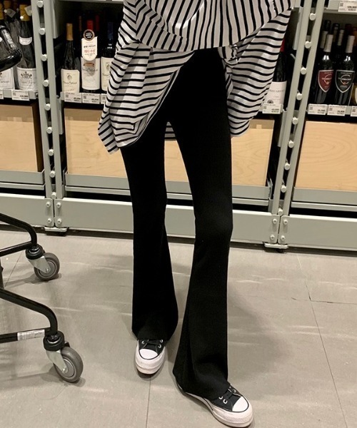 パンツ リブフレアパンツ/美脚リブレギンス レディース : ZOZOTOWN
