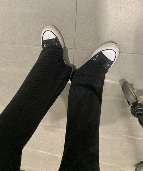 パンツ リブフレアパンツ/美脚リブレギンス レディース : ZOZOTOWN