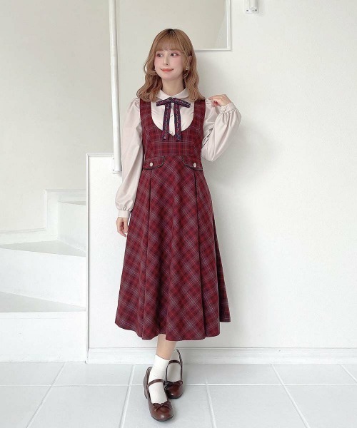 F i.n.t（フィント） ブラウス シャツ チェックロゴリボンタイ付き