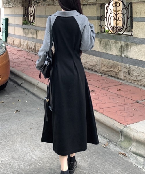 Diosfront ワンピース ハーフジップバイカラースウェットワンピース