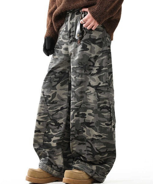 lilful ジーンズ 「26年春夏新作」迷彩柄ミリタリーワイドバギーデニム