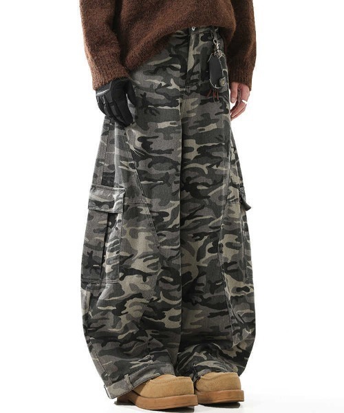 lilful ジーンズ 「26年春夏新作」迷彩柄ミリタリーワイドバギーデニム