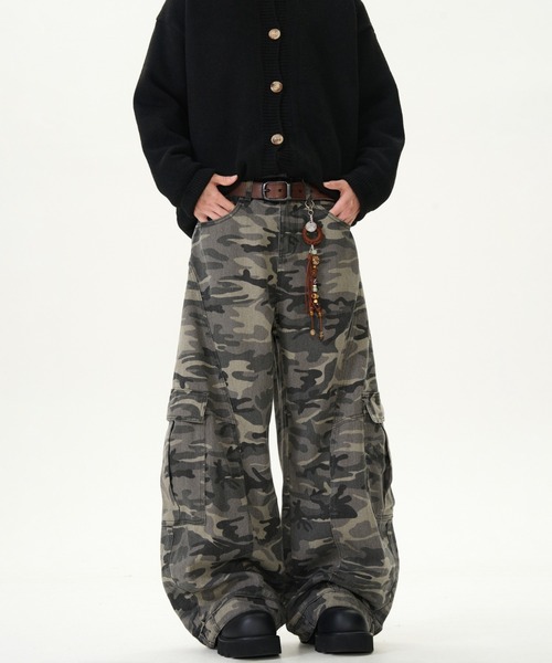 lilful ジーンズ 「26年春夏新作」迷彩柄ミリタリーワイドバギーデニム