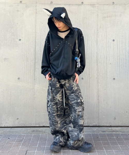 lilful ジーンズ 「26年春夏新作」迷彩柄ミリタリーワイドバギーデニム