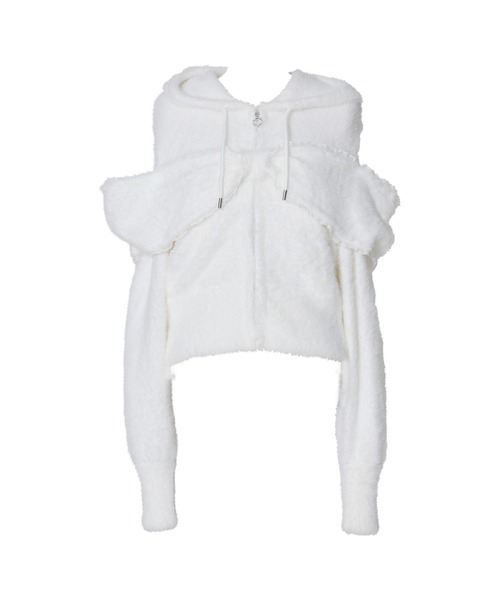 AVENCHUMU パーカー Ribbon shoulder zip shaggy knit hoodie