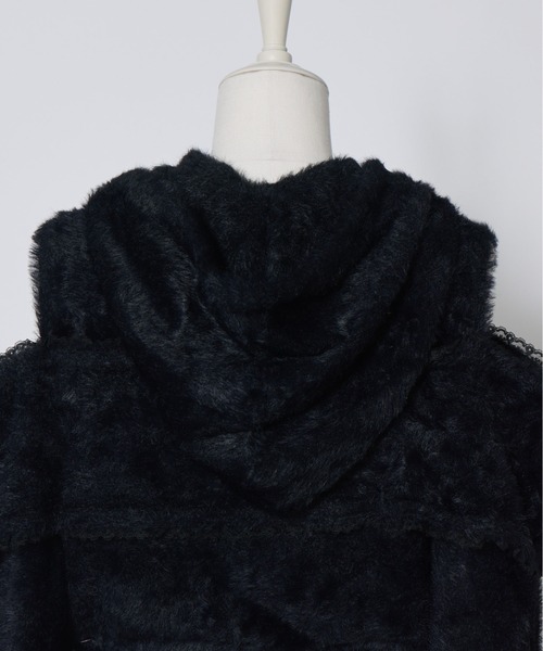 AVENCHUMU パーカー Ribbon shoulder zip shaggy knit hoodie