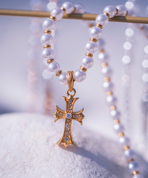 IRIEBEACH（アイリービーチ） ネックレス Pearl×mini cross CZ
