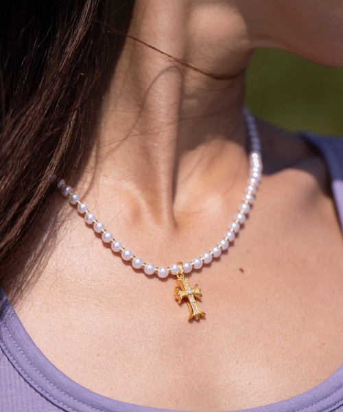 IRIEBEACH（アイリービーチ） ネックレス Pearl×mini cross CZ