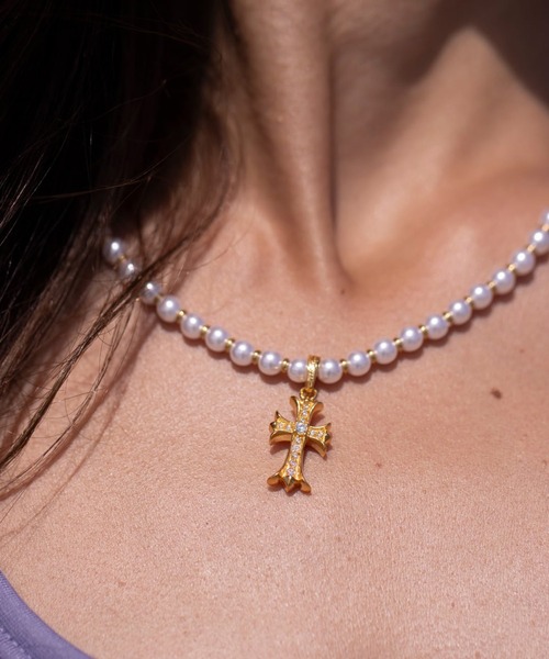 アイリービーチ ネックレス IRIEBEACH（アイリービーチ） ネックレス Pearl×mini cross CZ