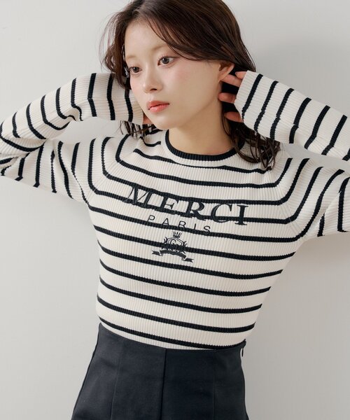 Chico（チコ） ニット セーター 「5色展開」ロゴ刺繍リブニット