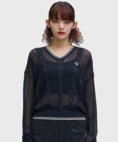 よよよ　FRED PERRY フレッドペリー　ケーブルニット FRED PERRY（フレッドペリー） ニット セーター Mesh Cable Knit